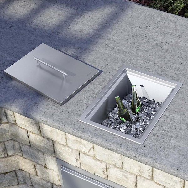 Merino 15 in. Drop-in Topmount Marine Grade 16-Gauge T-316 Stainless Steel Outdoor BBQ Insulated Ice Chest Sink