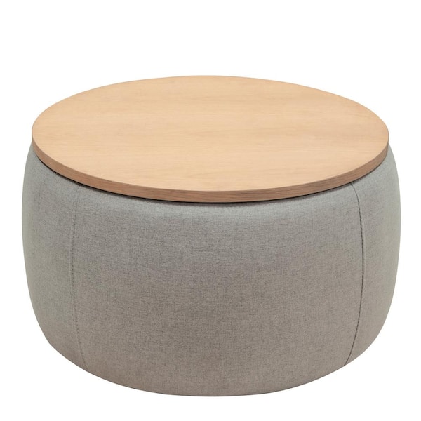 TONYA HOME INC Light Gray Round Storage Ottoman Foot Rest Upholstered Pleated Round Footstool for Living Room