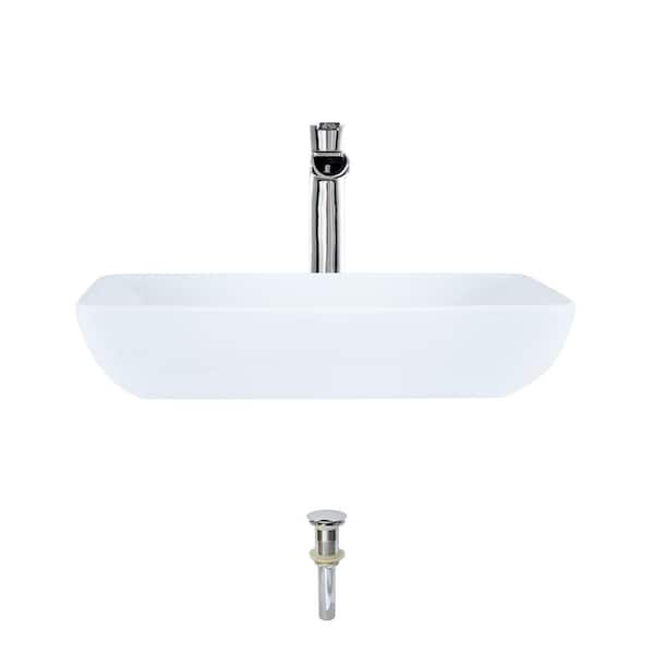 MR Direct Porcelain Vessel Sink in White with 731 Faucet and Pop-Up Drain in Chrome