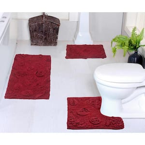 Modesto Bath Rug 100% Cotton Bath Rugs Set, 3-Pcs Set with Contour, Red