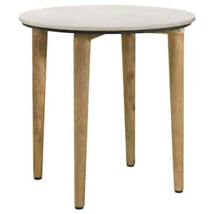 22 in. White, Brown and Gray Round Marble End Table with Wooden Frame