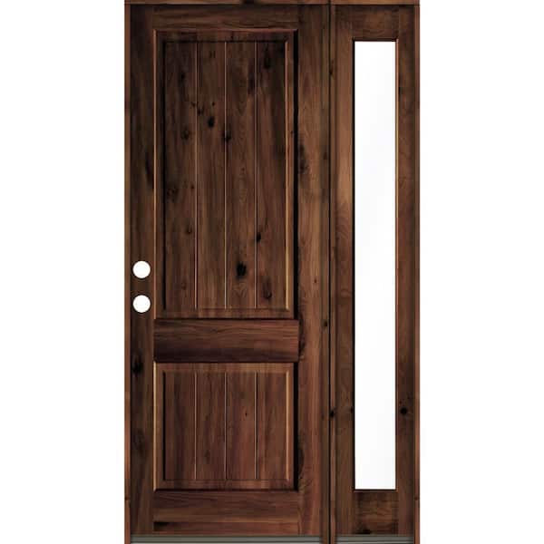 Krosswood Doors 50 in. x 96 in. Knotty Alder Square Top Right-Hand/Inswing Glass Red Mahogany Stain Wood Prehung Front Door with RFSL