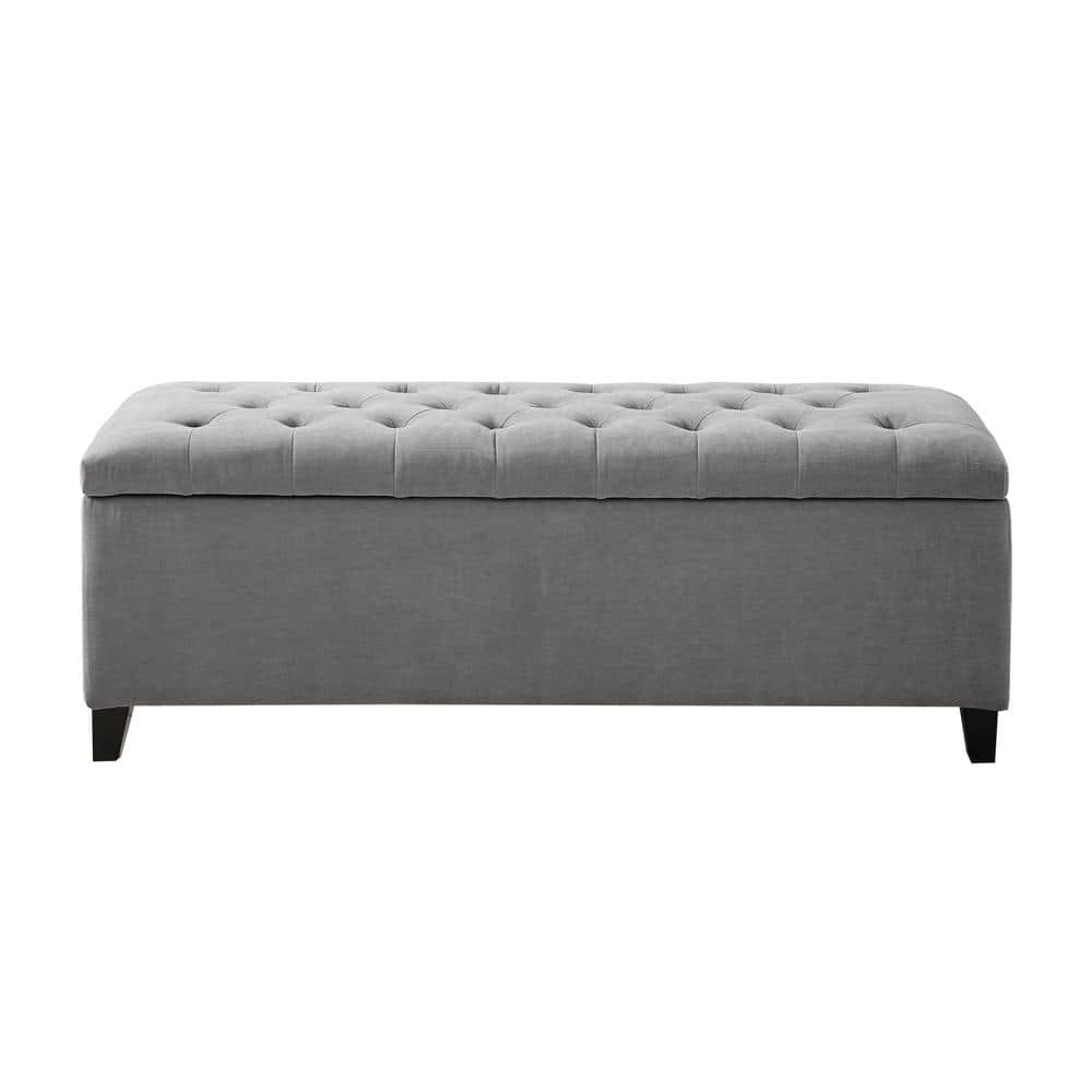 Gray Tufted Birch Storage Bench with Graduated Legs