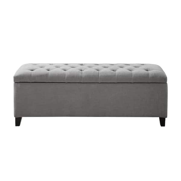 Madison Park Sasha Grey Tufted Top Storage Bench 18.5 in. H x 49 in. W x 19.25 in. D