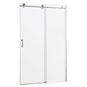 48 in. W x 72 in. H Single Sliding Semi Frameless Shower Door/Enclosure in Brushed Nickel with Tempered Clear Glass