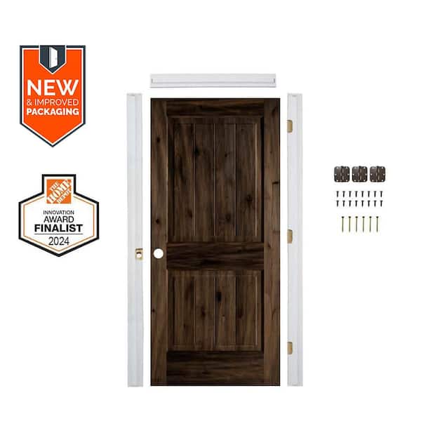 Krosswood Doors Assembly Required 36 in. x 80 in. Knotty Alder Square Top V-Groove Right-Hand Black Stain Wood Door Kit w/Separate Jamb