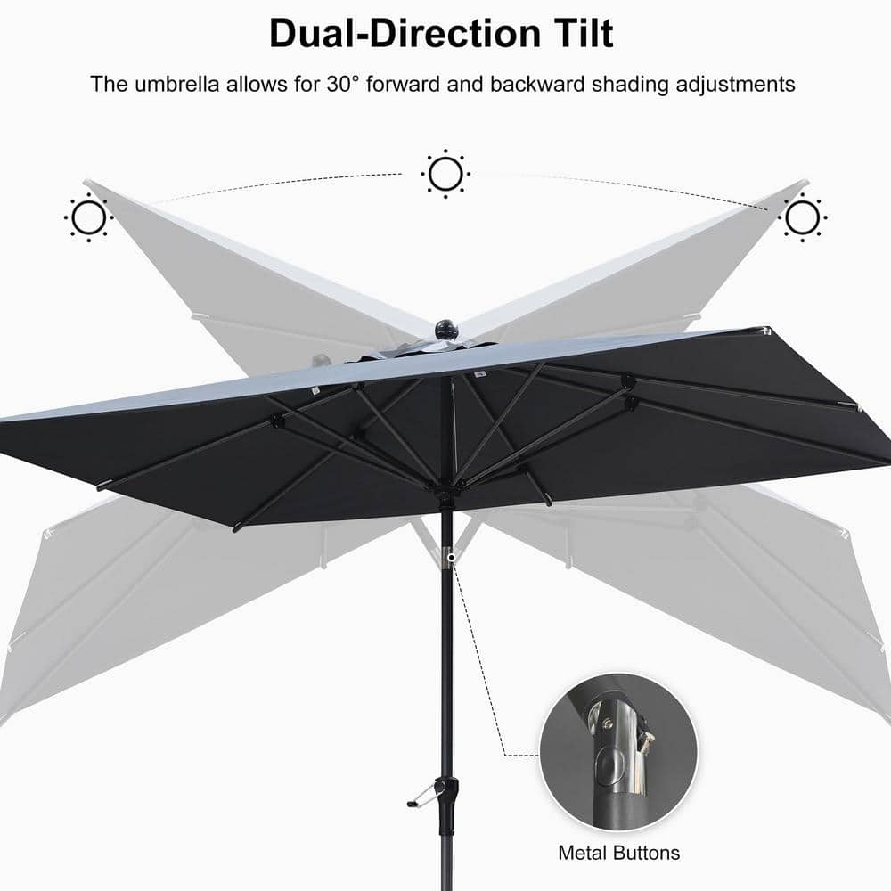9 ft. Rectangular Gray Aluminum Market Umbrella with Manual Tilt