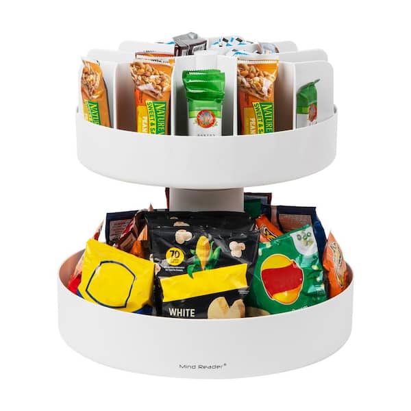 Mind Reader 2-Tier Plastic Snack Carousel Countertop Organizer Lazy Susan 14.25 in. L x 14.25 in. W x 14 in. H, White