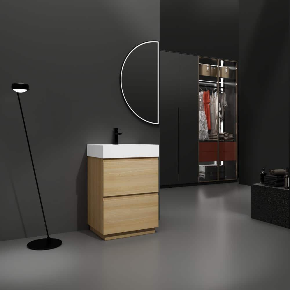 24 in. W x 18 in. D x 36 in. H Single Sink Freestanding Bath Vanity in Imitative Oak with White Ceramic Top price history on PriceWatchPro