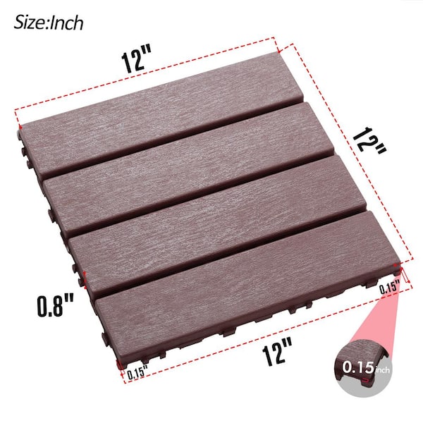 12 in. x 12 in. Outdoor Square Plastic Interlocking Flooring Deck Tiles for Courtyard Garden (44 pieces) in Brown