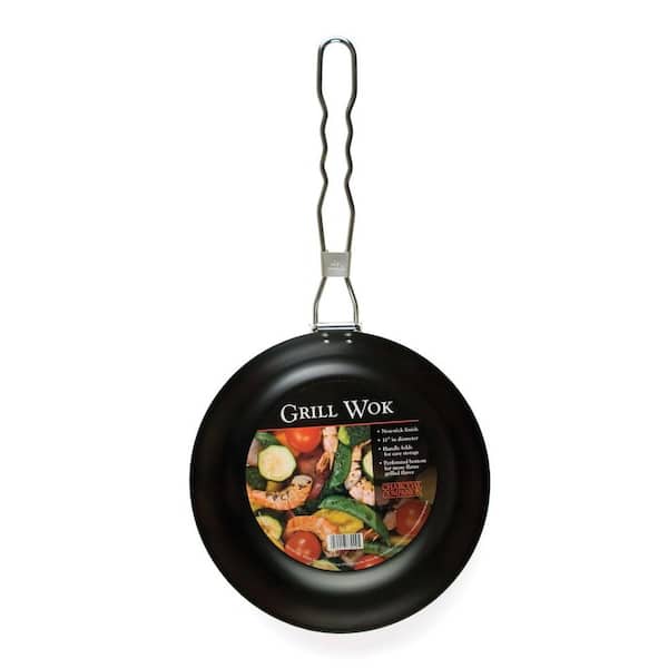 Charcoal Companion Non-Stick Round Wok with Folding Handle