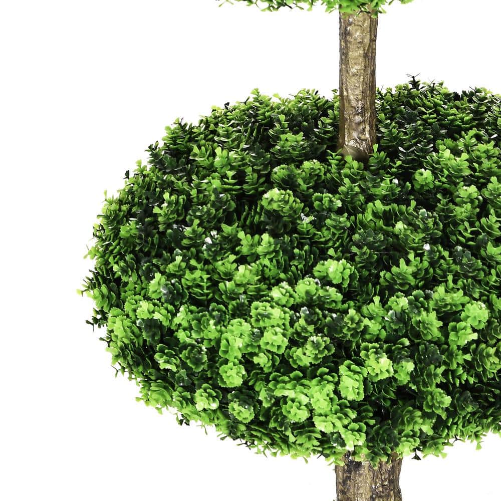 Set of 2 Green Plastic Boxwood Topiary Trees in Black Pots