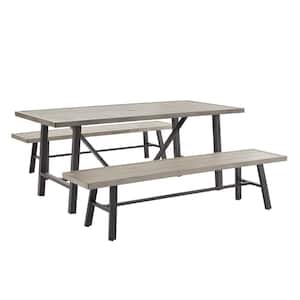 3-Piece Metal Outdoor Dining Set with 2 Steel Benches