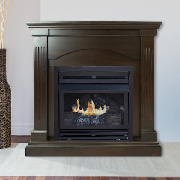 Pleasant Hearth 20,000 BTU 36 in. Compact Convertible Ventless Propane Gas Fireplace in Tobacco