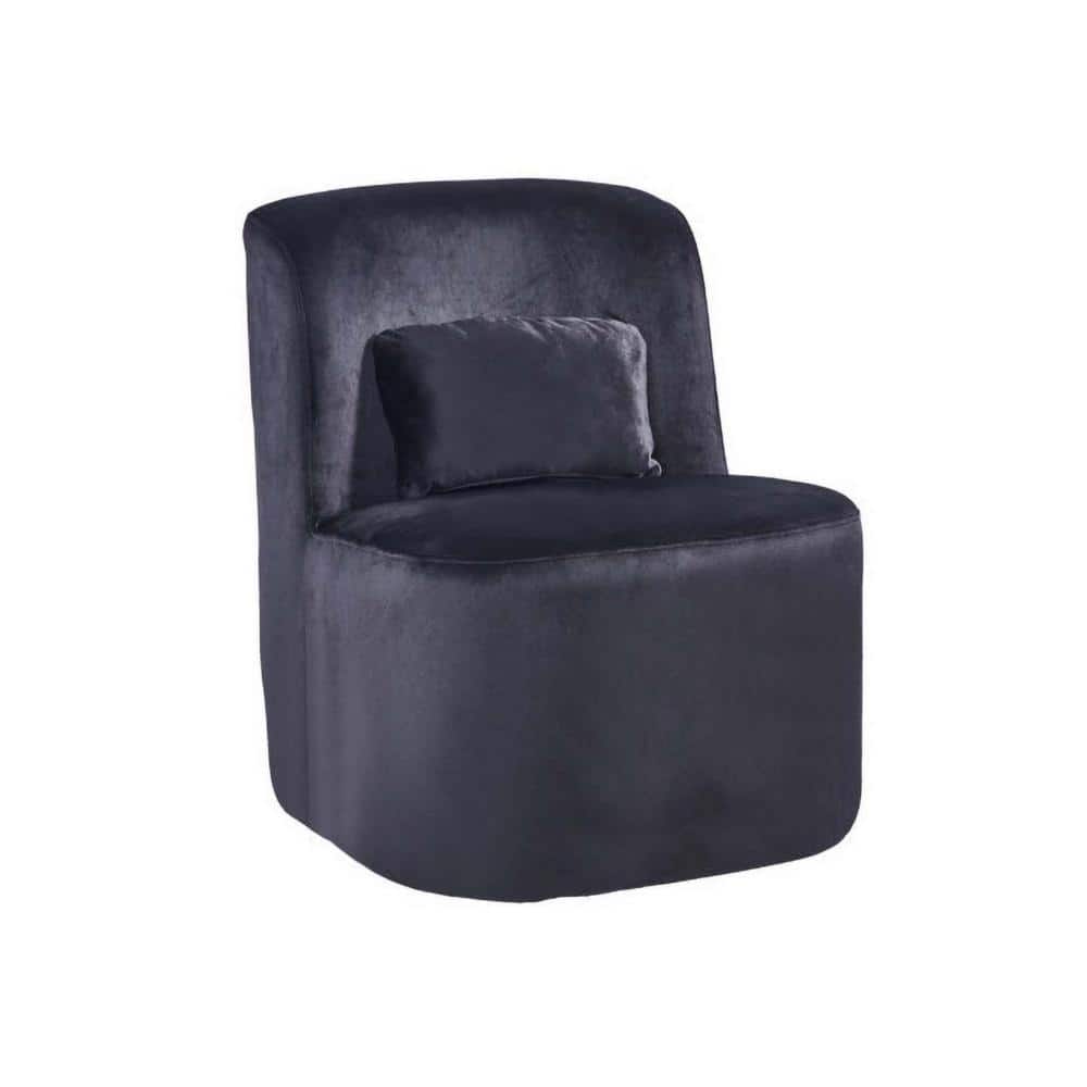 Suma 25" Black Velvet Slipper Accent Chair with Pillow