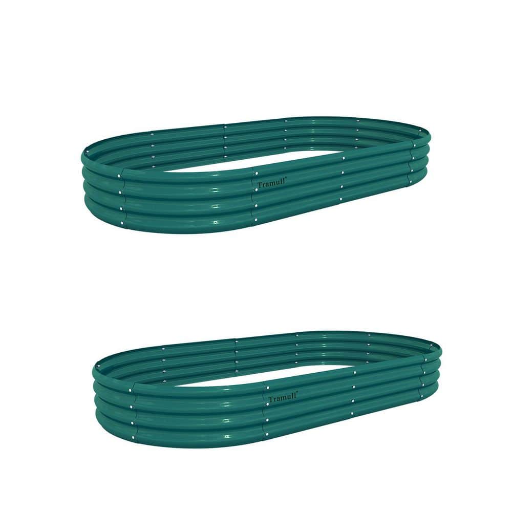 6 x 3 x 1 ft. Green Oval Metal Raised Garden Bed (2-Pack)