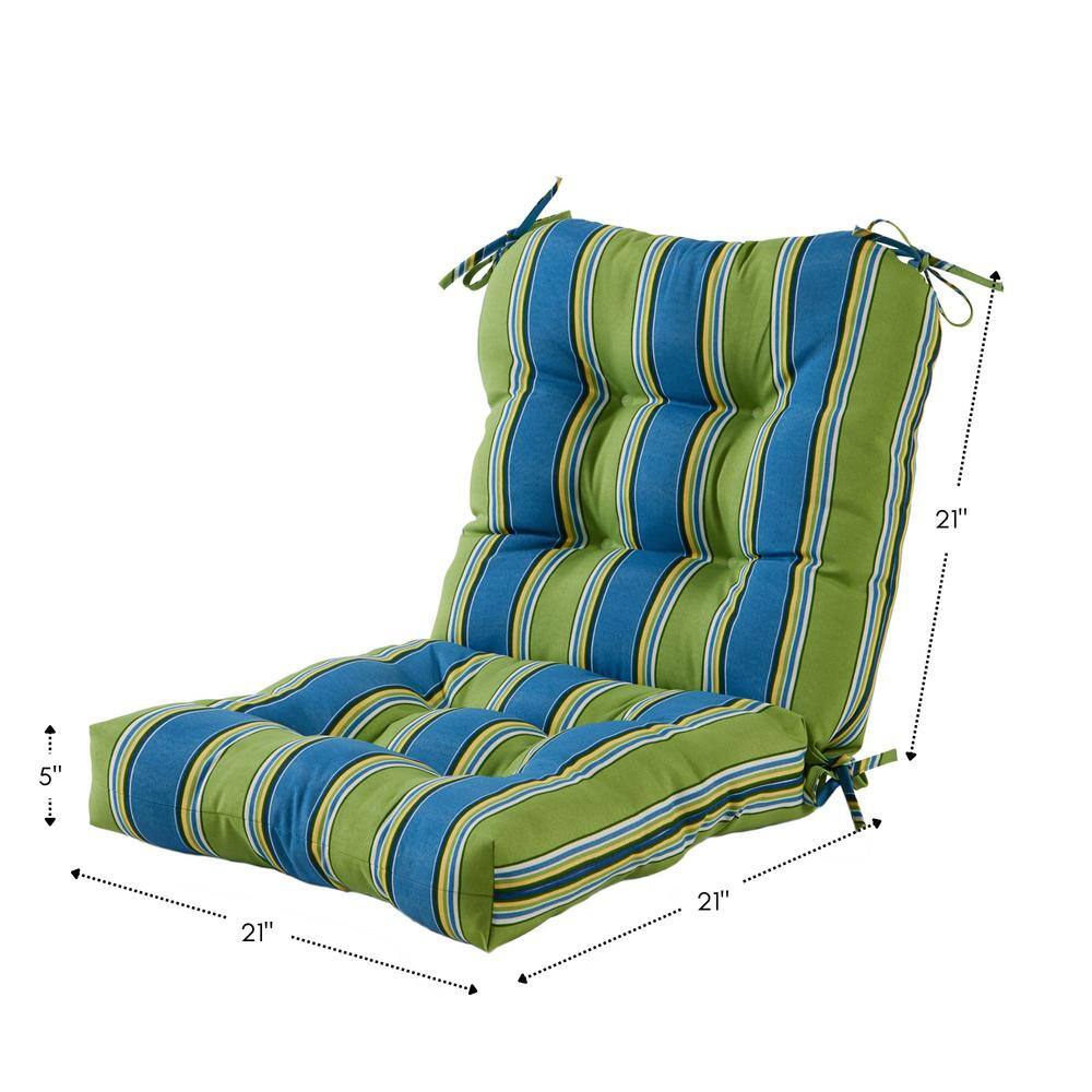 Cayman Stripe Blue and Green Outdoor Tufted Chair Cushion