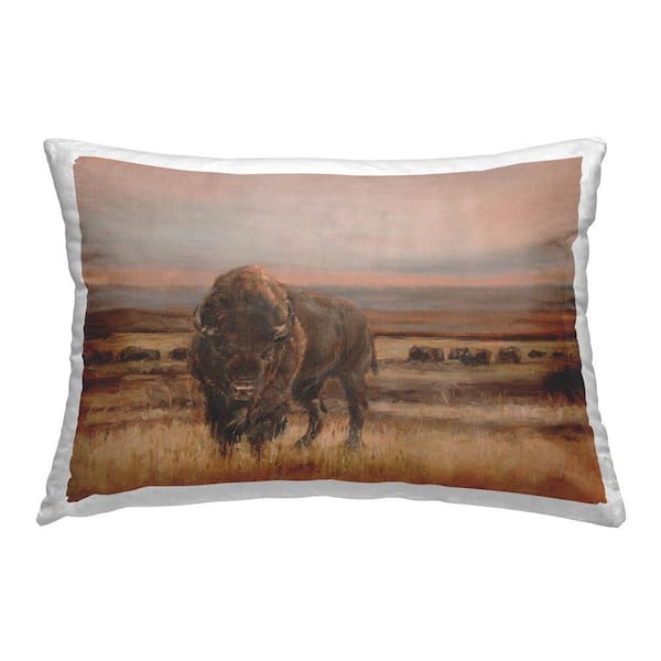 Southwestern Bison Landscape Brown Print Polyester 14 in. x 20 in. Throw Pillow