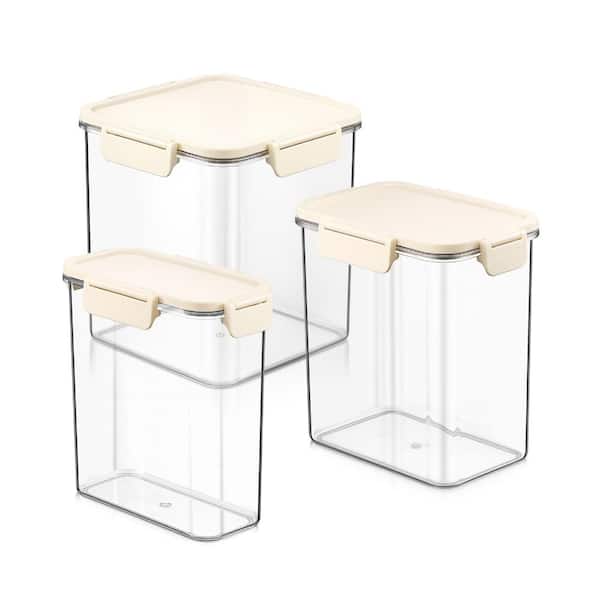 Stackable Plastic Food Storage Container with Lids (3 Pack), Clear Airtight Pantry Canister for Kitchen Organization