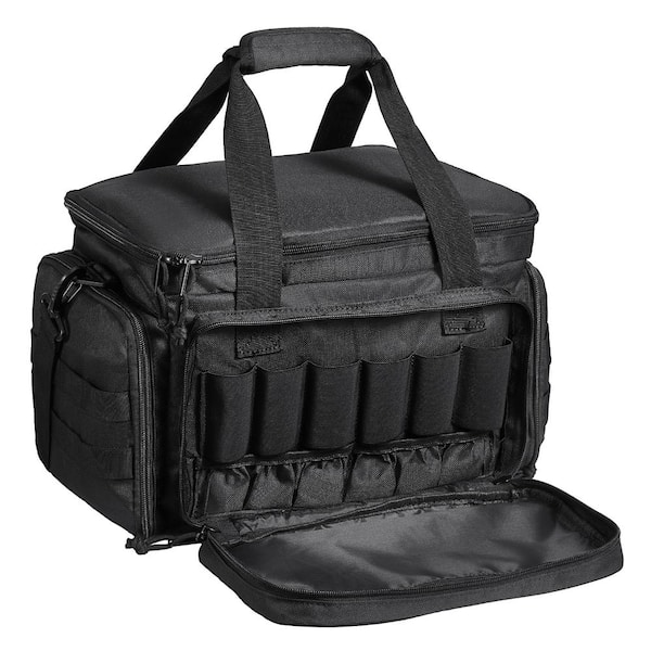 Tactical Backpack, Range Bag 14.6 in. Black Backpack for 4-Pistols Tactical Gun Range Bag Single Shoulder Strip