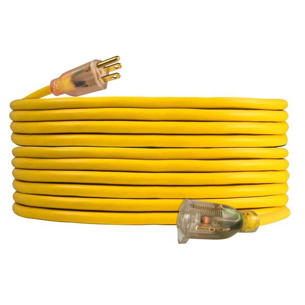 thumbnail interactive-video image 1 of USW 50-ft 12/3 3 Prong Yellow Outdoor SJTW Heavy Duty Lighted Extension Cord 74050 At 1 of 1