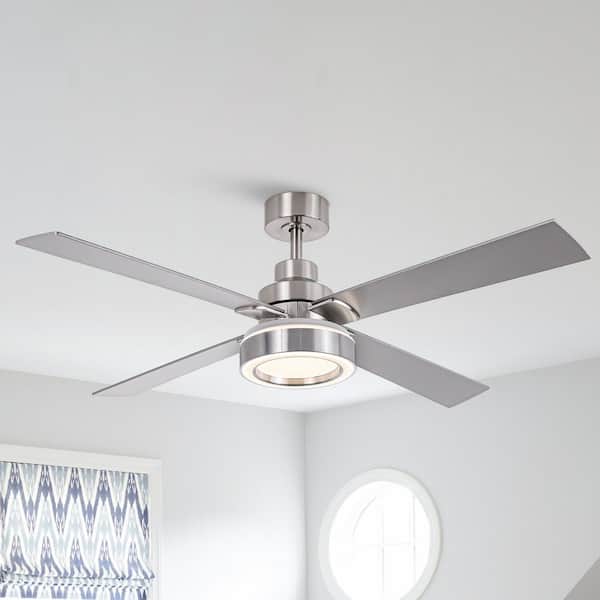 Parrot Uncle 52-in Satin Nickel LED Indoor/Outdoor Ceiling Fan with Remote (4-Blade)