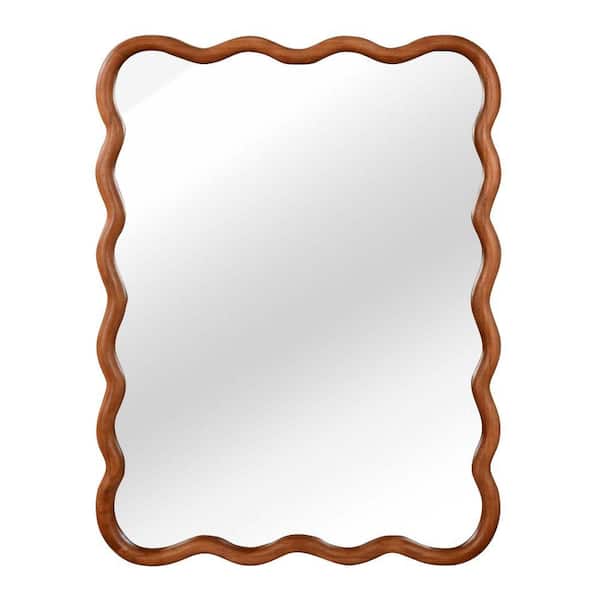 Yellowish Brown 30 in. W x 40 in. H Bohemian Wavy Rectangle Solid Wood Framed Mirror