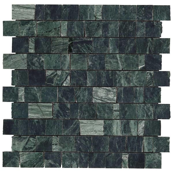 Heritage Verde Green 6 in. x 0.37 in. Hand Clipped Joint Honed Marble Mosaic Floor and Wall Tile Sample