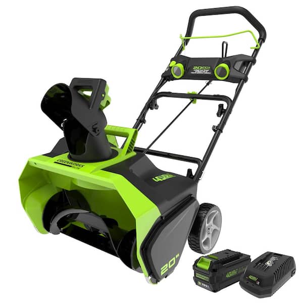 Greenworks 20 in. 40-Volt Battery Brushless Single-Stage Cordless Snow Blower with 6.0 Ah Battery and Charger