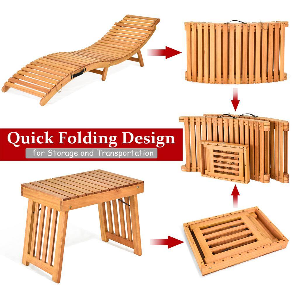 Eucalyptus Wood Lounge Chair Set with Red and White Cushions