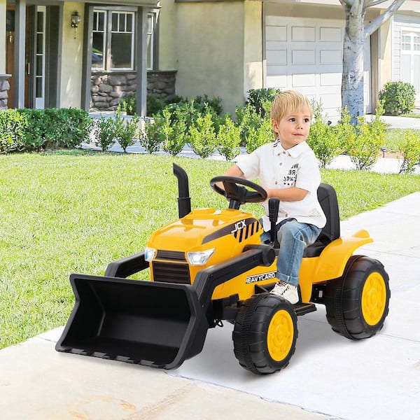 9 in. 12-Volt Kids Ride On Excavator Digger Electric Bulldozer Tractor RC with Light and Music