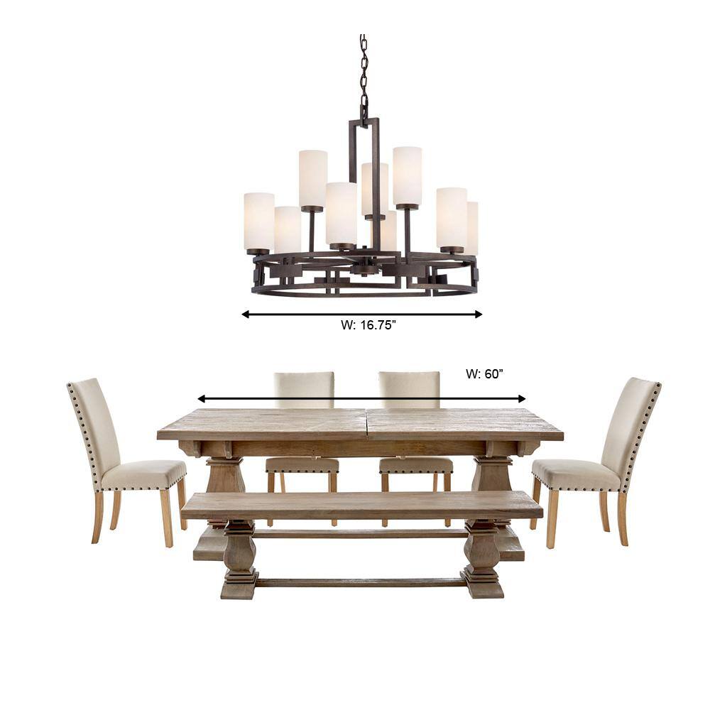 Del Ray Flemish Bronze 9-Light Chandelier with Ivory Opal Shades