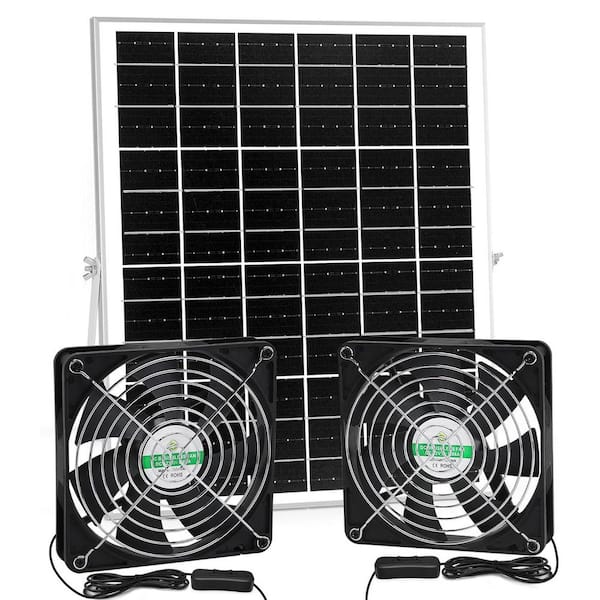 5.5 in. Solar Powered Fan Kit with 25-Watt Panel 2-Waterproof Fans for Chicken Coops Greenhouses Sheds 15 ft. Cord
