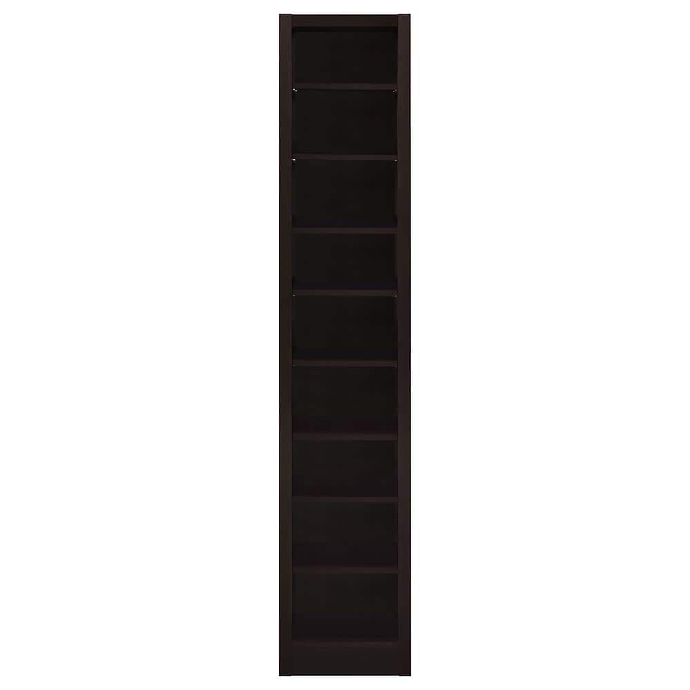 Cappuccino Brown Adjustable 9-Shelf Narrow Bookcase