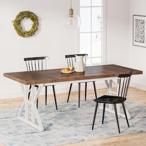 Roesler Brown and White Wood 70.86 in. W 4 Legs Long Dining Table Seats 6-8 Living Room, Dining Room