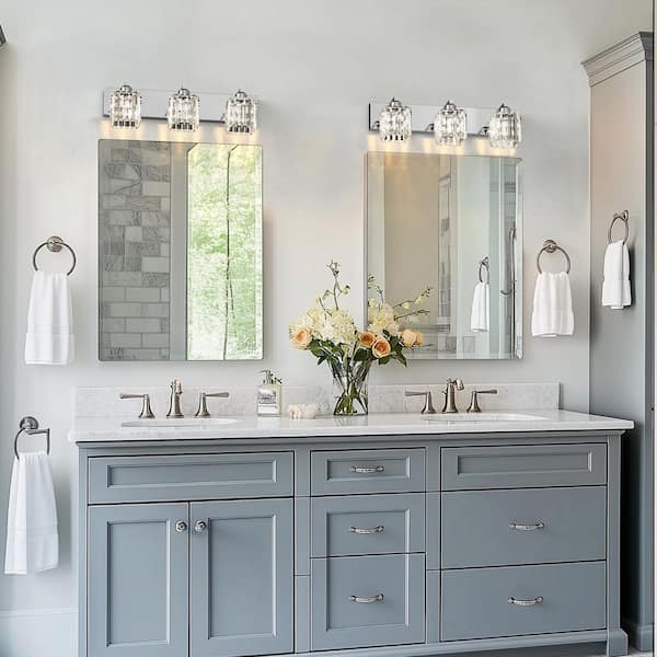 24 in. 3 Light Chrome LED Vanity Light with Modern Crystal Shade