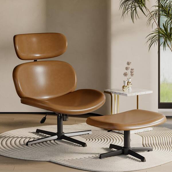 Bestier Modern Brown PU Leather Swivel Chair with Ottoman Lounge Chair Recliner Occasional Chair for Living Room and Office