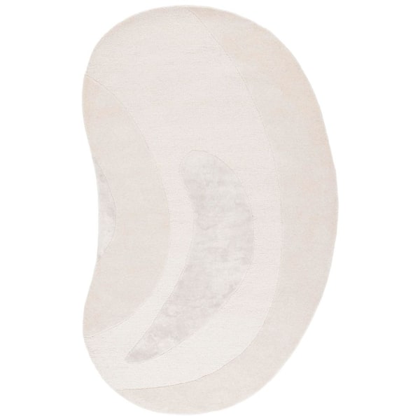 Novelty 5 ft. x 8 ft. Ivory/Beige Abstract Curved Specialty Area Rug