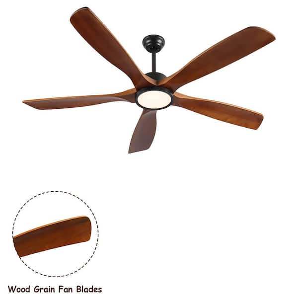 72 in. Black Indoor/Outdoor Downrod Mount Ceiling Fan with light, 5 Brown Wood Blades Fan Noiseless for Patio