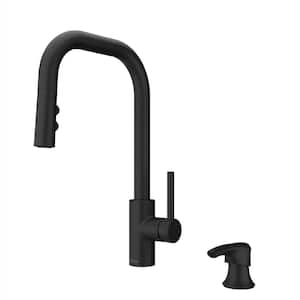 Zanna Single Handle Pull Down Sprayer Kitchen Faucet with Deckplate and Soap Dispenser in Matte Black