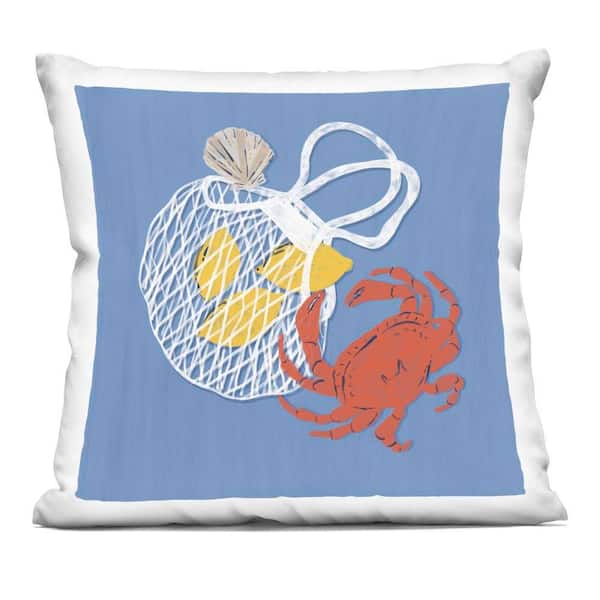 Nautical Crab & Lemons Blue Print Zipper Polyester 18 in. X 18 in. Throw Pillow