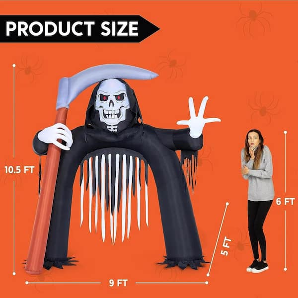 10.5 FT Black Halloween Inflatable Grim Reaper Archway made of Polyester