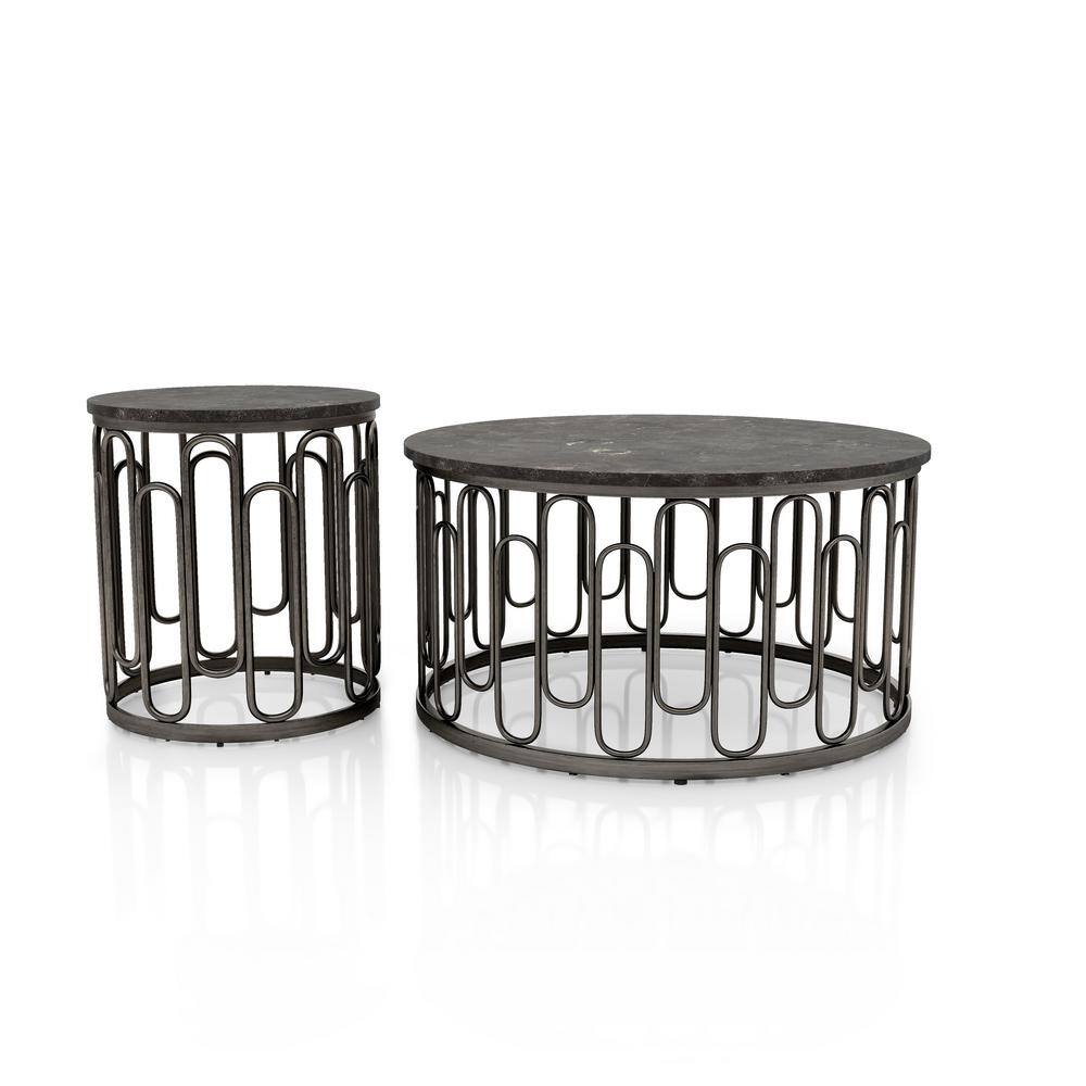 Farley 36 in. Black Round Stone Coffee Table Set With 2 End Tables price history on PriceWatchPro