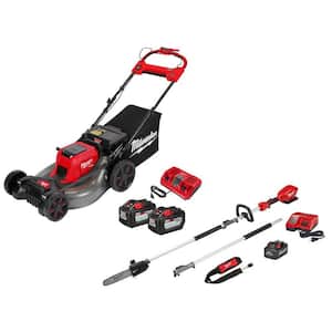 M18 FUEL Brushless Cordless 21 in. Dual Battery Self-Propelled Mower w/ Pole Saw, (2)12Ah, (1)8Ah Batteries, (2)Chargers