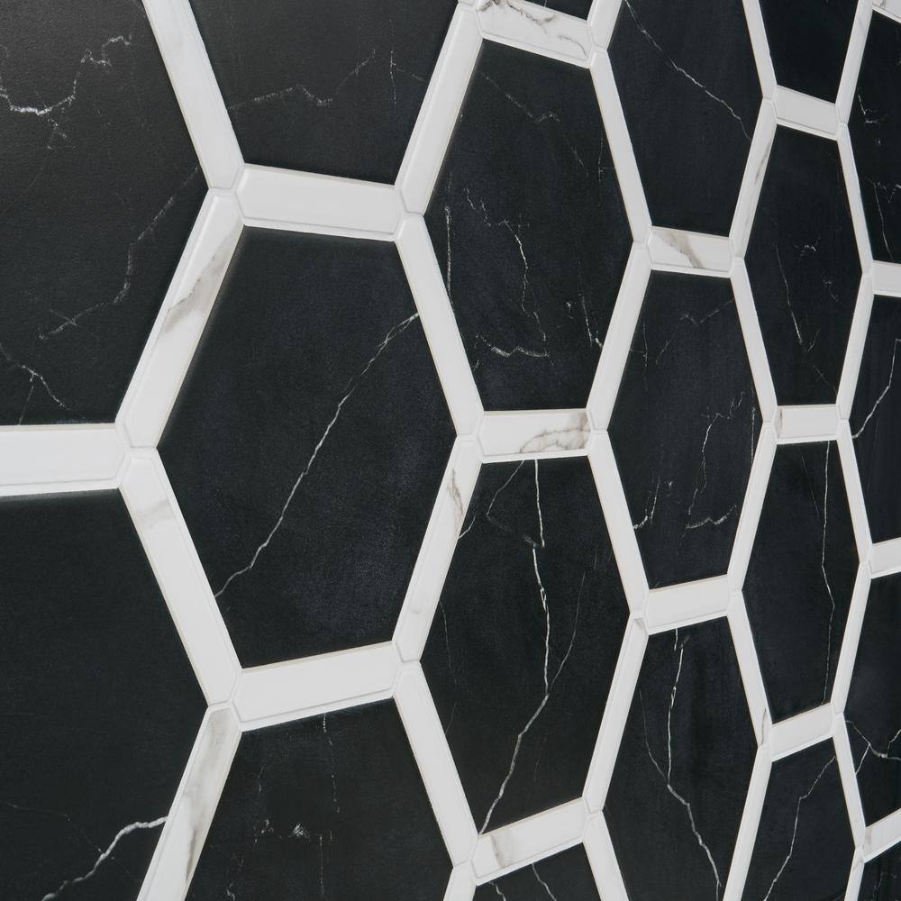 Samara Black and White Hexagon Porcelain Tile Set