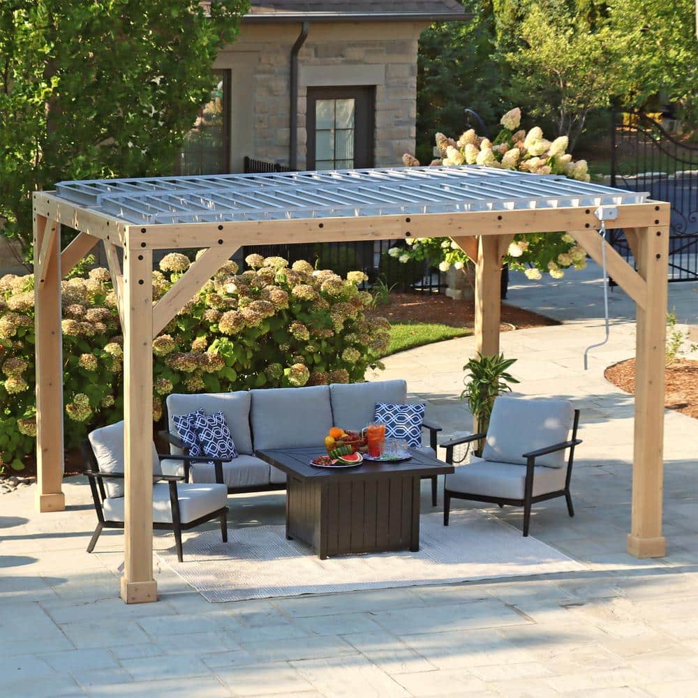 Cedar and Aluminum 10' x 12' Beige Rectangular Patio Gazebo