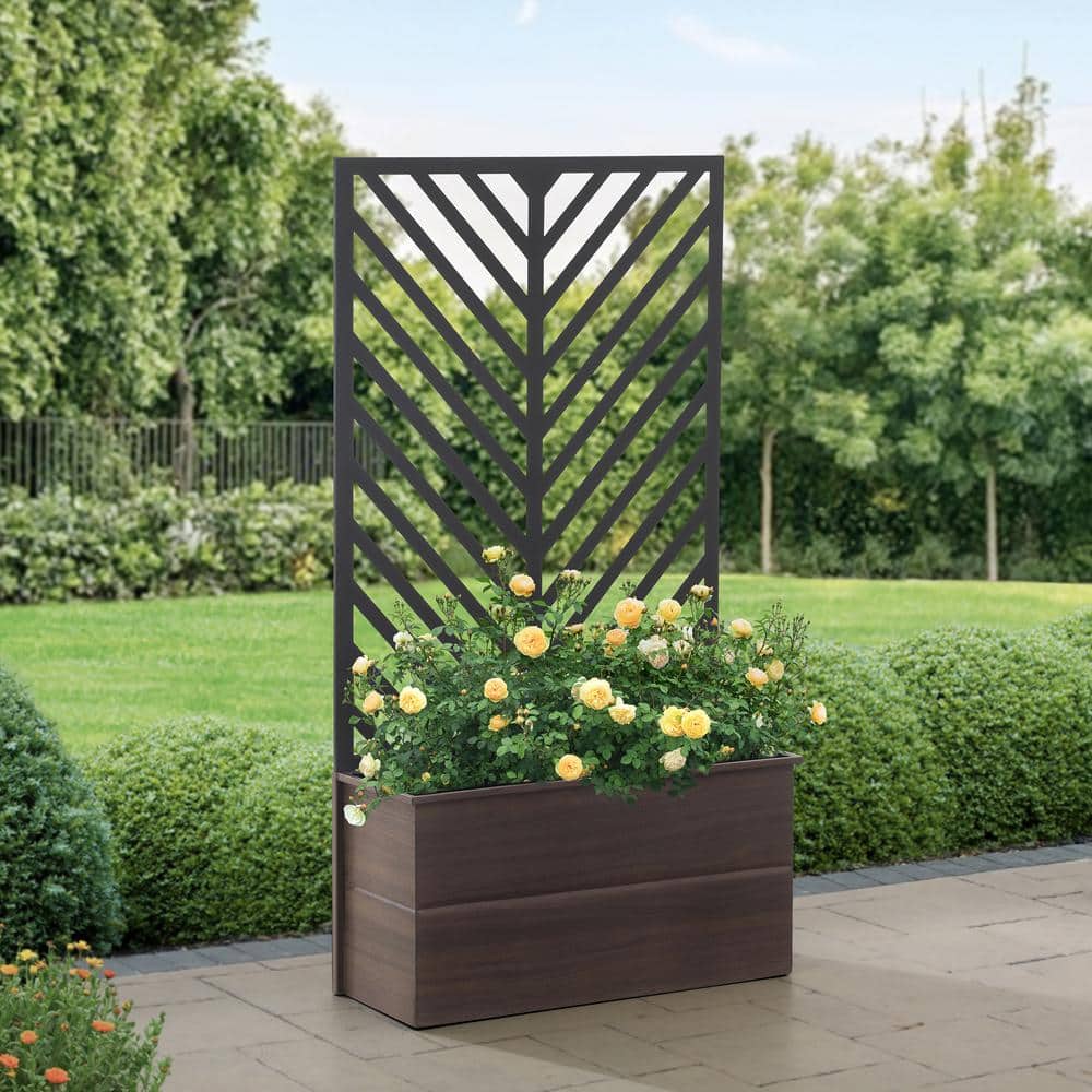 Sunjoy Marston Outdoor Black 44 in. Steel FreeStanding Raised Planter Box for Vine Climbing