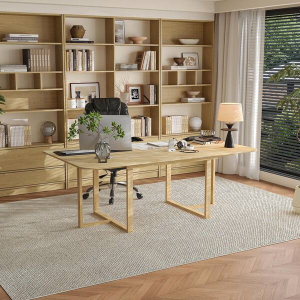 FUFU&GAGA 82.6 in. Rectangular to Square Natural Oak Grain Wood No