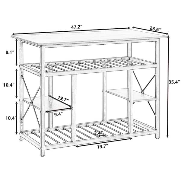 FUNKOL 5-Tier Black Metal Kitchen Shelf Foldable Storage Rack with WheelsMultifunctional Cart