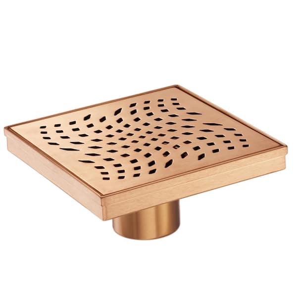 Elegante Drain Collection 4 in. Square Stainless Steel Shower Drain with Wave Pattern in Rose Gold